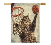 Funny Maine Coons Drapeau de maison de chat 71 x 101,6 cm double face pour extérieur, basket-ball, sport, chaton, drapeau vertical standard en toile pour la maison, drapeau mignon et amusant pour