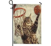 Funny Maine Coons Drapeaux de jardin en toile verticale standard pour extérieur, basket-ball, sport, chaton, 30,5 x 45,7 cm, drapeaux de maison verticaux, mignons et amusants pour animal de compagnie