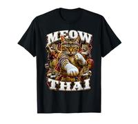 Funny Meow Thai Arts Martiaux Chat Chatte Pun Papa Blague T-Shirt