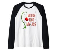 Funny Merry Kiss My Ass Christmas Pun Graphique pour Adulte Manche Raglan