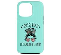 Funny Messy Bun Saying for New Mama and Leopard Mom Coque pour iPhone 13 Pro