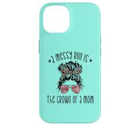 Funny Messy Bun Saying for New Mama and Leopard Mom Coque pour iPhone 14