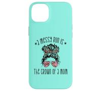 Funny Messy Bun Saying for New Mama and Leopard Mom Coque pour iPhone 14 Plus