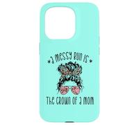Funny Messy Bun Saying for New Mama and Leopard Mom Coque pour iPhone 15 Pro