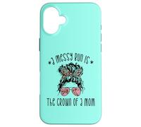 Funny Messy Bun Saying for New Mama and Leopard Mom Coque pour iPhone 16 Plus