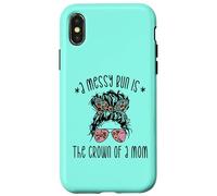 Funny Messy Bun Saying for New Mama and Leopard Mom Coque pour iPhone X/XS