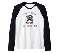 Funny Messy Bun Saying for New Mama and Leopard Mom Manche Raglan