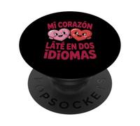 Funny Mi Corazon Late en Dos Idiomas Bilingual Hearts PopSockets PopGrip Adhésif
