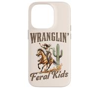 Funny Mom Riding. Western Cowboy Mama Wranglin Feral Kids Coque pour iPhone 14 Pro