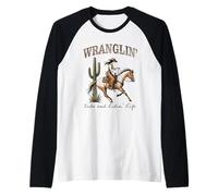 Funny Mom Riding. Western Cowboy Mama Wranglin' Kids Manche Raglan