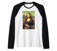 Funny Mona Lisa Casque DJ avec Platine Graphique Manche Raglan