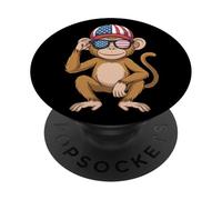 Funny Monkey Drapeau USA Jour de l'indépendance 4 Juillet PopSockets PopGrip Adhésif