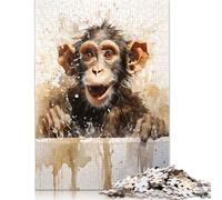 Funny Monkey in The Bath Puzzles 1000 Pièces Cadeau Unique Jeu Éducatif Challenge Toy À De Qualité Supérieure Peinture Art pour Adultes Et Enfants 1000pcs (40x28cm)
