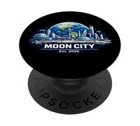 Funny Moon City Est. 2026 | Exploration Spatiale futuriste PopSockets PopGrip Adhésif