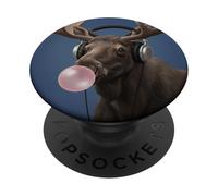 Funny Moose Music Lover Bubblegum Zoo Garçons Filles Enfants PopSockets PopGrip Adhésif