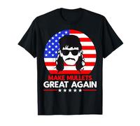 Funny Mullet Humour Drapeau de l'Amérique T-Shirt Classique Noir Uni Casual Humorous Col roulé Manchette française Manche courte Small Regular EU 16-16.5 Garçons et Hommes