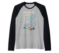 Funny Music is Life Thats Why Our Hearts Have Beats Piano Manche Raglan