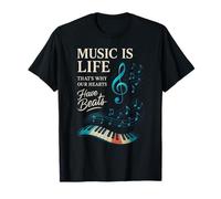 Funny Music is Life Thats Why Our Hearts Have Beats Piano T-Shirt