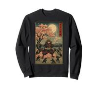 Funny Ninja Mouse vs Samourai Chat Cherry Blossom Moon Kanji Sweatshirt