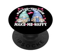 Funny Nurse Gnomes Couple for Women and Men Who Loves Coffee PopSockets PopGrip Adhésif
