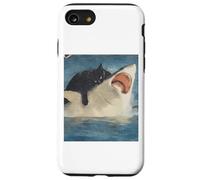 Funny Ocean Adventure Cat Biting a Shark Vintage Coque pour iPhone SE (2020) / 7/8