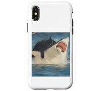 Funny Ocean Adventure Cat Biting a Shark Vintage Coque pour iPhone X/XS