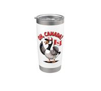 Funny Oh Canada Drapeau canadien tenant un drapeau de dessin animé Gobelet isotherme en acier inoxydable double paroi