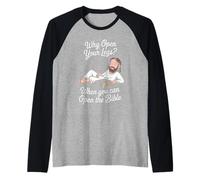 Funny Open The Bible Christian Faith Humour Dire Adulte Blague Manche Raglan