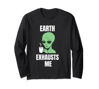 Funny Outer Space Alien UFO Coffee Addict Manche Longue