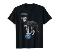 Funny OVNI Planet Art Motif Loup T-Shirt