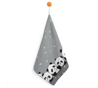 Funny Panda Lot de 1 essuie-mains de cuisine super doux avec boucle de suspension - Chiffon de nettoyage en microfibre absorbant - Séchage rapide - Torchon décoratif pour laver la vaisselle