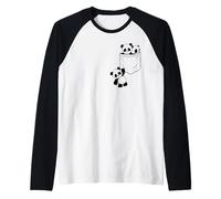 Funny Panda Lovers Cute Kawaii Baby Pandas in Pocket Manche Raglan