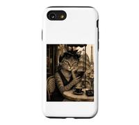 Funny Paris Café Cat - Portrait Sophistiqué Chat Tabby Coque pour iPhone SE (2020) / 7/8