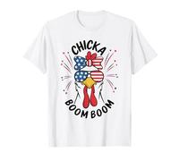 Funny Patriotic Chicken Lunettes de soleil Tee Chicka Boom Boom USA T-Shirt