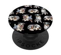 Funny Pattern Happy Blue Merle Australian Shepherd Lover PopSockets PopGrip Adhésif