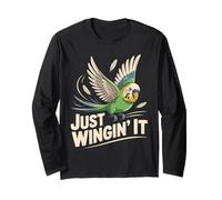 Funny Perruche Just Winging It Bird Ornithologue Humour Manche Longue