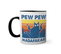 Funny Pew Pew Madafakas Cat Holding Guns Tasse à l'intérieur de couleur noire avec poignée 330ml