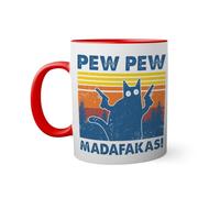 Funny Pew Pew Madafakas Cat Holding Guns Tasse à l'intérieur de couleur rouge avec poignée 330ml