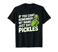 Funny Pickle Character Just Say Pickles Bold Retro Cartoon T-Shirt