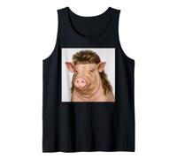 Funny Pig with Mullet Hair Meme Buzz Cut Hilarant Animal Débardeur