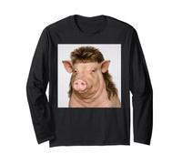 Funny Pig with Mullet Hair Meme Buzz Cut Hilarant Animal Manche Longue