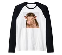 Funny Pig with Mullet Hair Meme Buzz Cut Hilarant Animal Manche Raglan