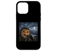 Funny Pilot Cat Selfie with Alien UFO Cute Kitten Meme Humour Coque pour iPhone 12 Mini