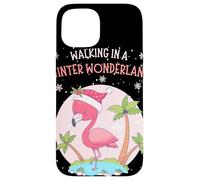 Funny Pink Flamingo Christmas Palm Tree Santa Snowflake Xmas Coque pour iPhone 15