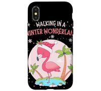Funny Pink Flamingo Christmas Palm Tree Santa Snowflake Xmas Coque pour iPhone X/XS