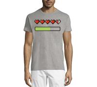 Funny Pixel Styled Health and Energy Bars Crew Neck Cotton Men's T-Shirt Gris, gris, L