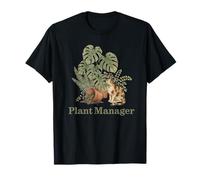 Funny Plant Manager Cat Cottagecore Monstera Fern Gardening T-Shirt