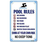Funny Pool Rules Panneau en métal « No Diving No Running No Peeing No Lifeguard On Duty » - Panneau de piscine et décoration d'extérieur en aluminium imperméable et résistant à la rouille - 20,3 x
