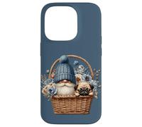 Funny Pug Dad Gnome With Blue Flower Decor For Pug Lover Coque pour iPhone 14 Pro