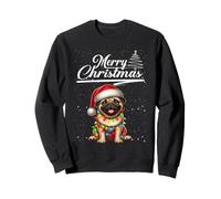 Funny Pug Dog Christmas Lights Santa Hat Candy Cane Xmas Sweatshirt